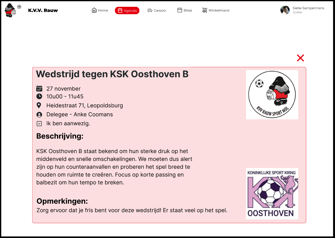 Prototype van de KVV Rauw applicatie